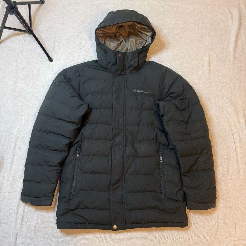 Eddie Bauer Puffer Jacket Mens Medium Black Hooded Insulated Heavy Coat